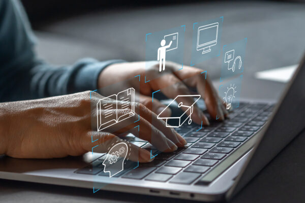 Human use laptop technology internet learning and study online class technology network, e-learning, online education, education, training, tutor, video lesson, course, knowledge in homeschool